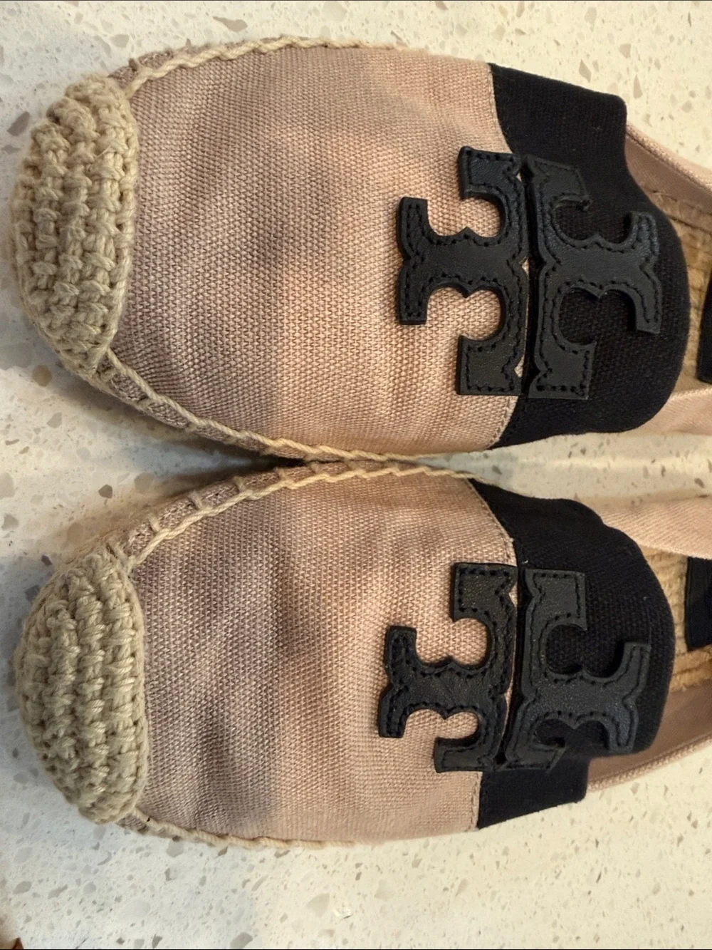 Tory Burch Ines Canvas Espadrille Flats Black and Cream